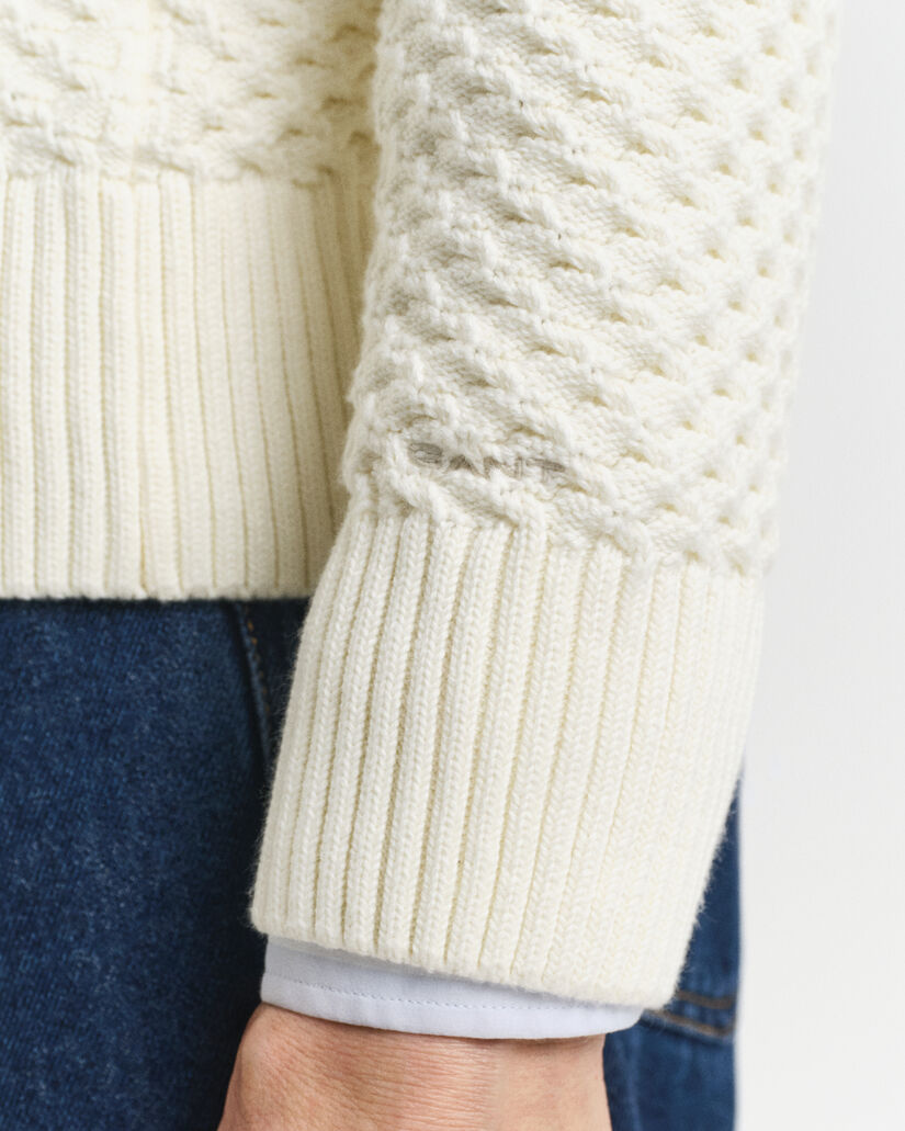 Katoenen Textured sweater met korte rits