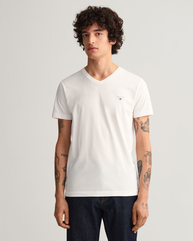Original Slim Fit T-shirt met V-hals