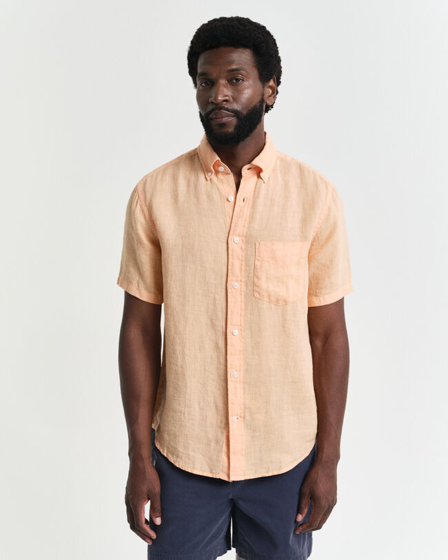 Regular Fit speciaal geverfd linnen overhemd met korte mouwen