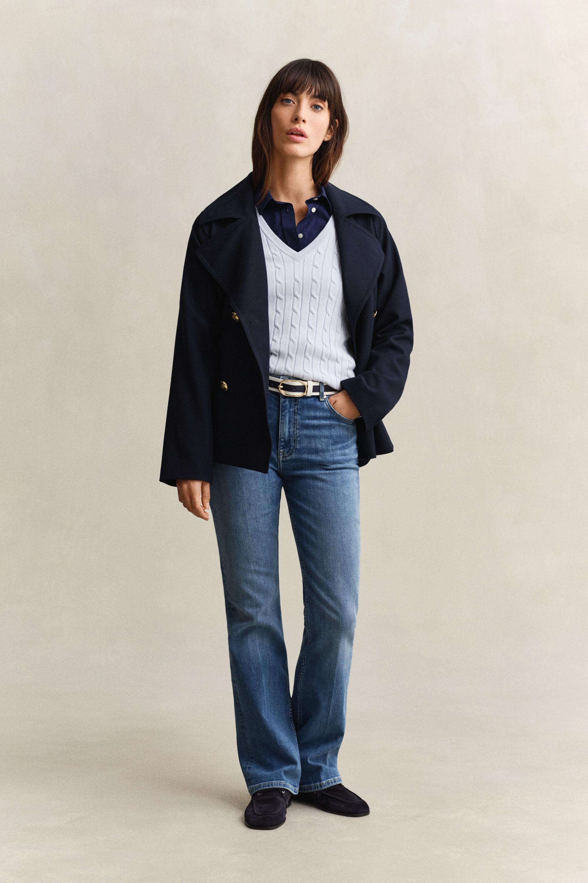 Kabelgebreide trui met V-hals