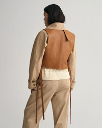 Leren bodywarmer met losse vorm