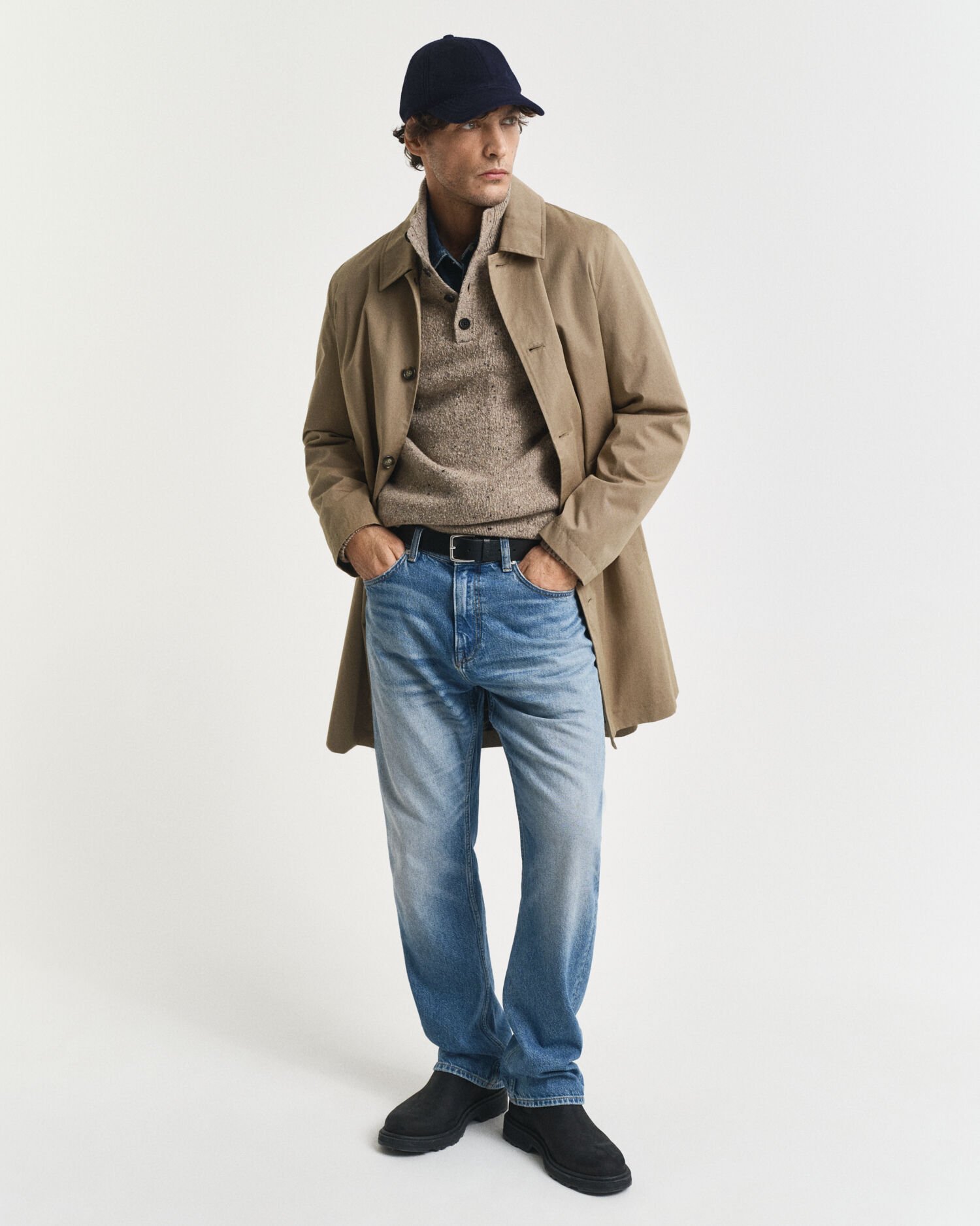 Trui met korte knoopsluiting van wolmix met spikkelpatroon