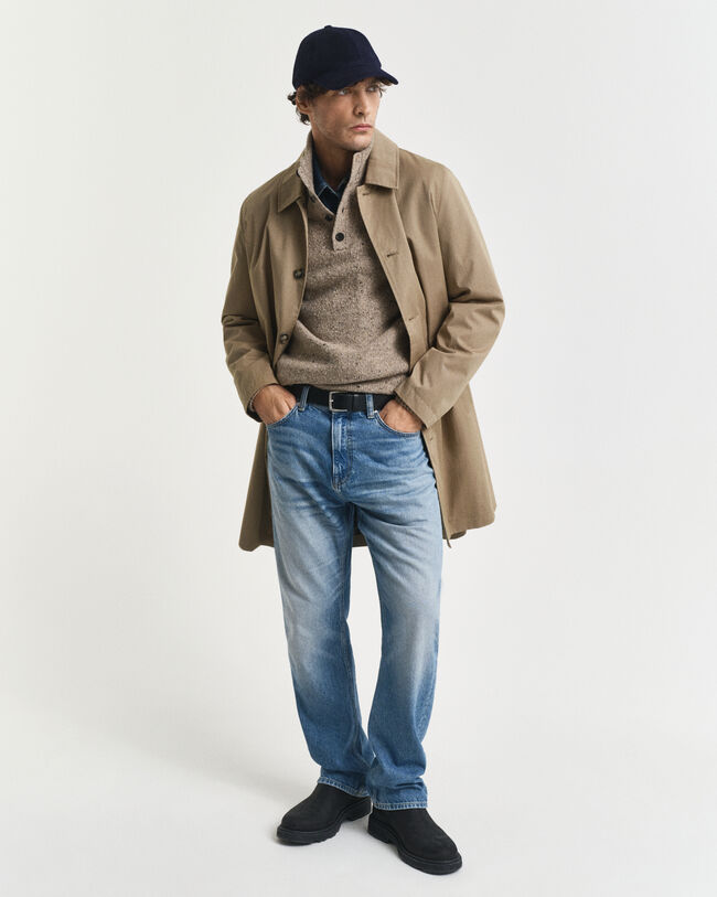 Trui met korte knoopsluiting van wolmix met spikkelpatroon