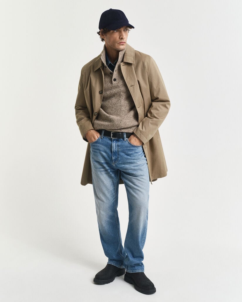 Trui met korte knoopsluiting van wolmix met spikkelpatroon