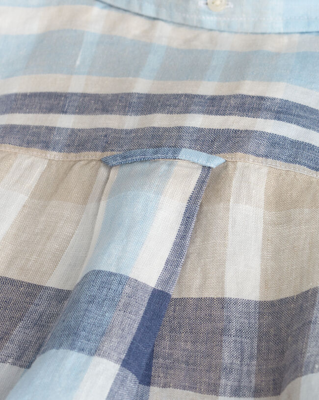 Regular Fit linnen overhemd met korte mouwen en madrasruit