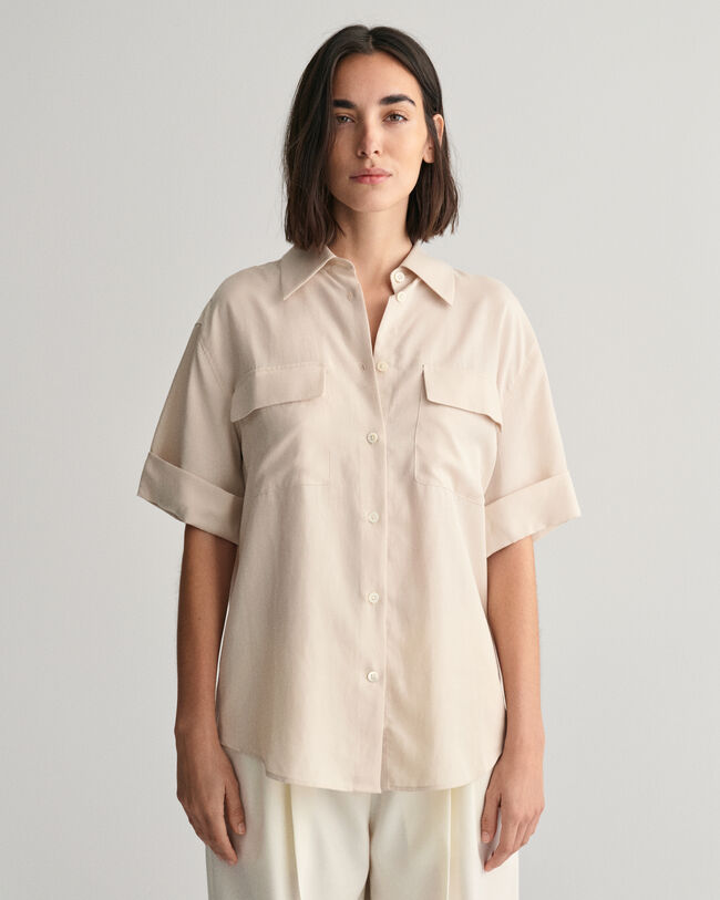 Relaxed Fit Pocket Detail blouse met korte mouwen