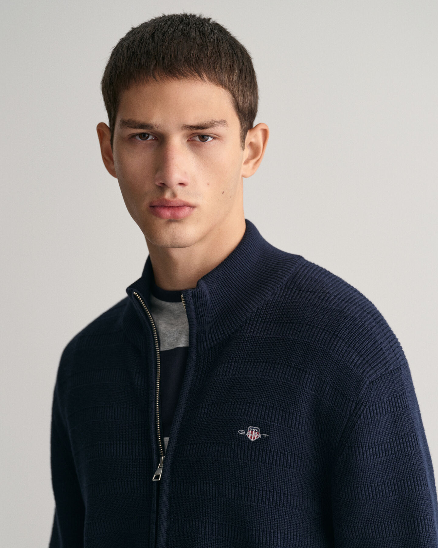 Textured gestreept katoenen vest met ritssluiting