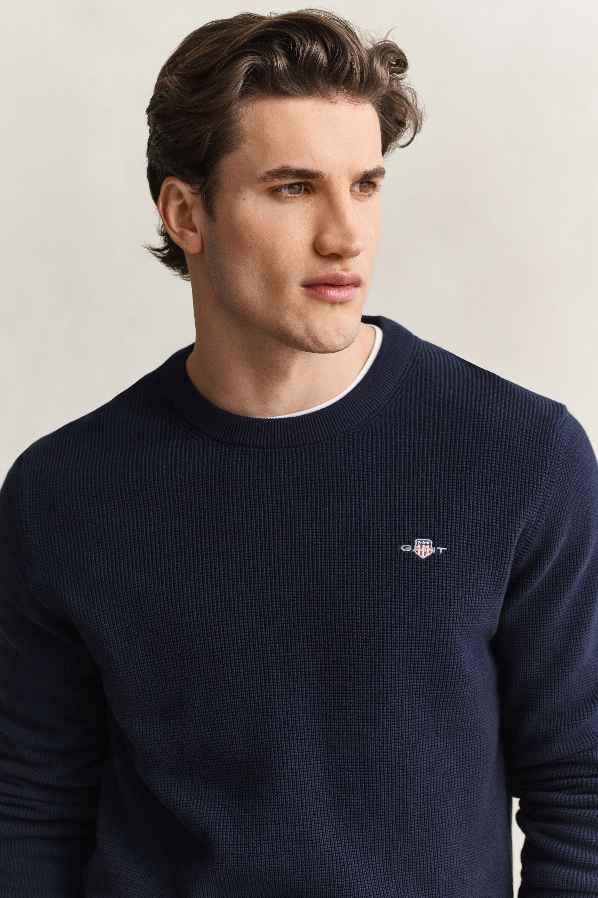 Katoenen Textured sweater met ronde hals