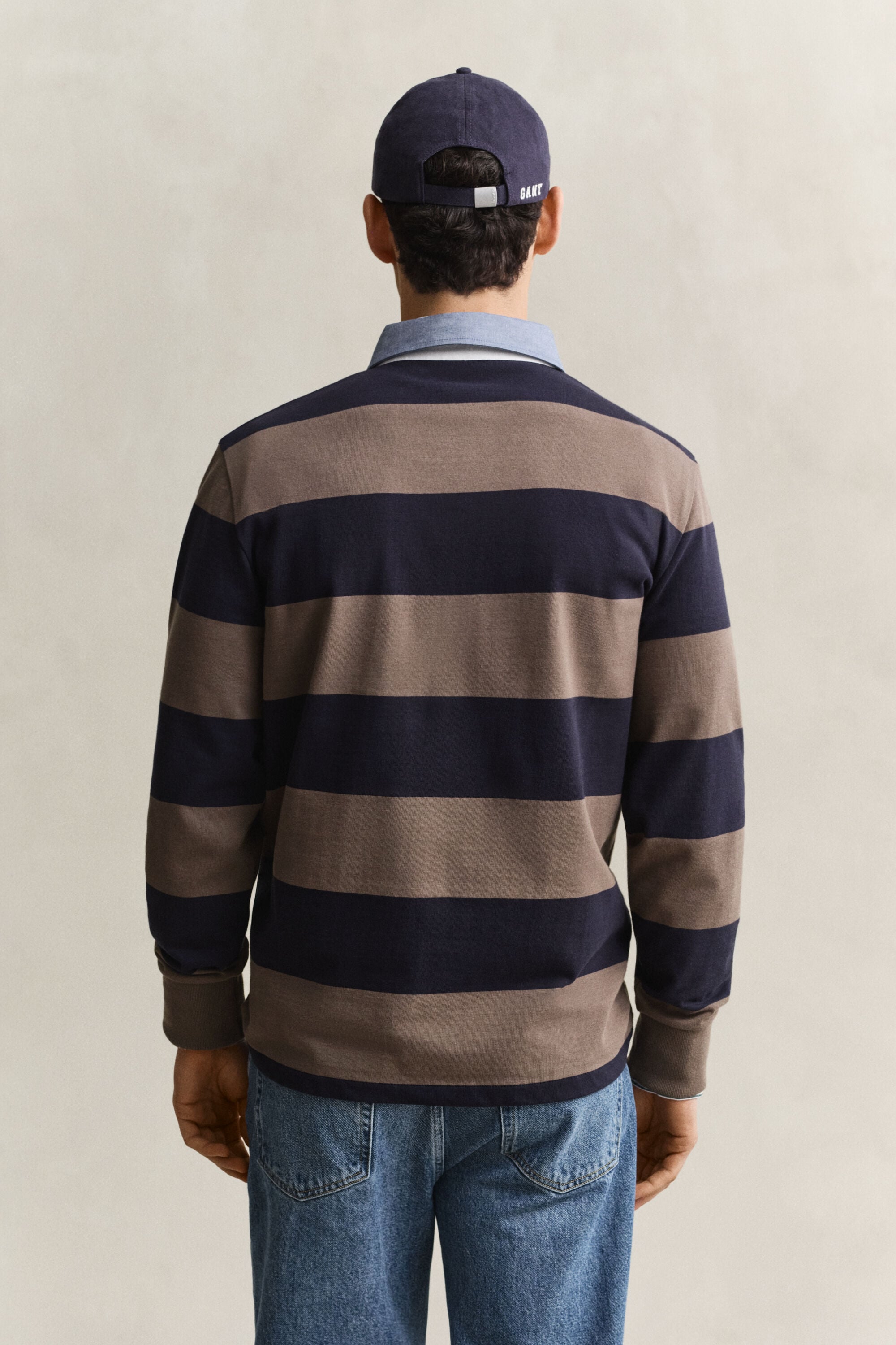 Gestreepte Heavy Rugger met chambray kraag