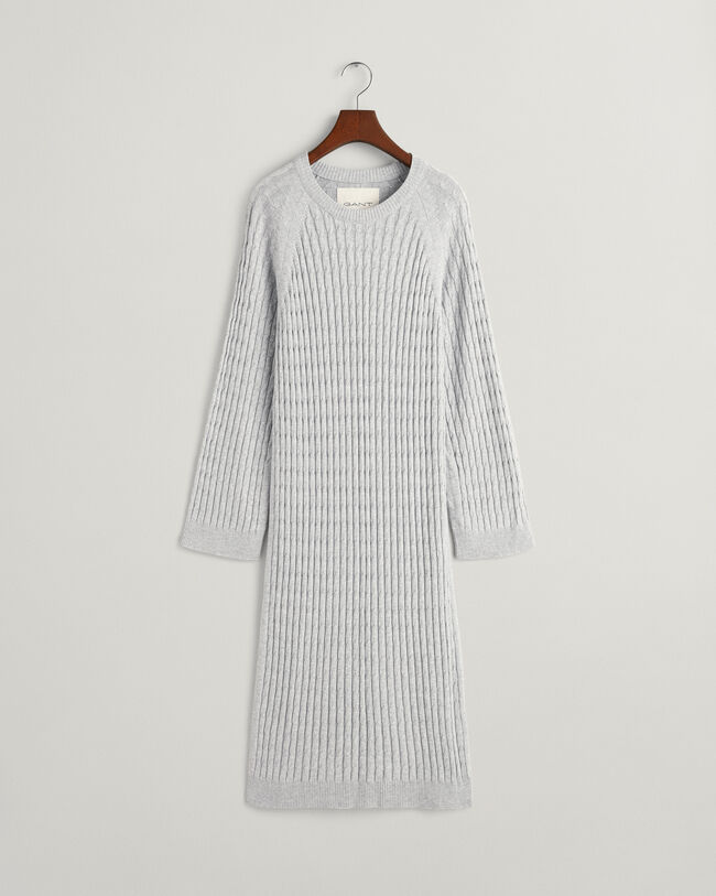 Kabelgebreide jurk met ronde hals