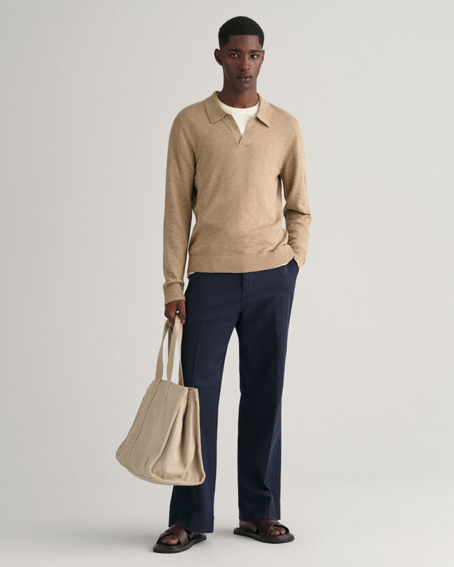 Open Polo sweater van katoen en linnen