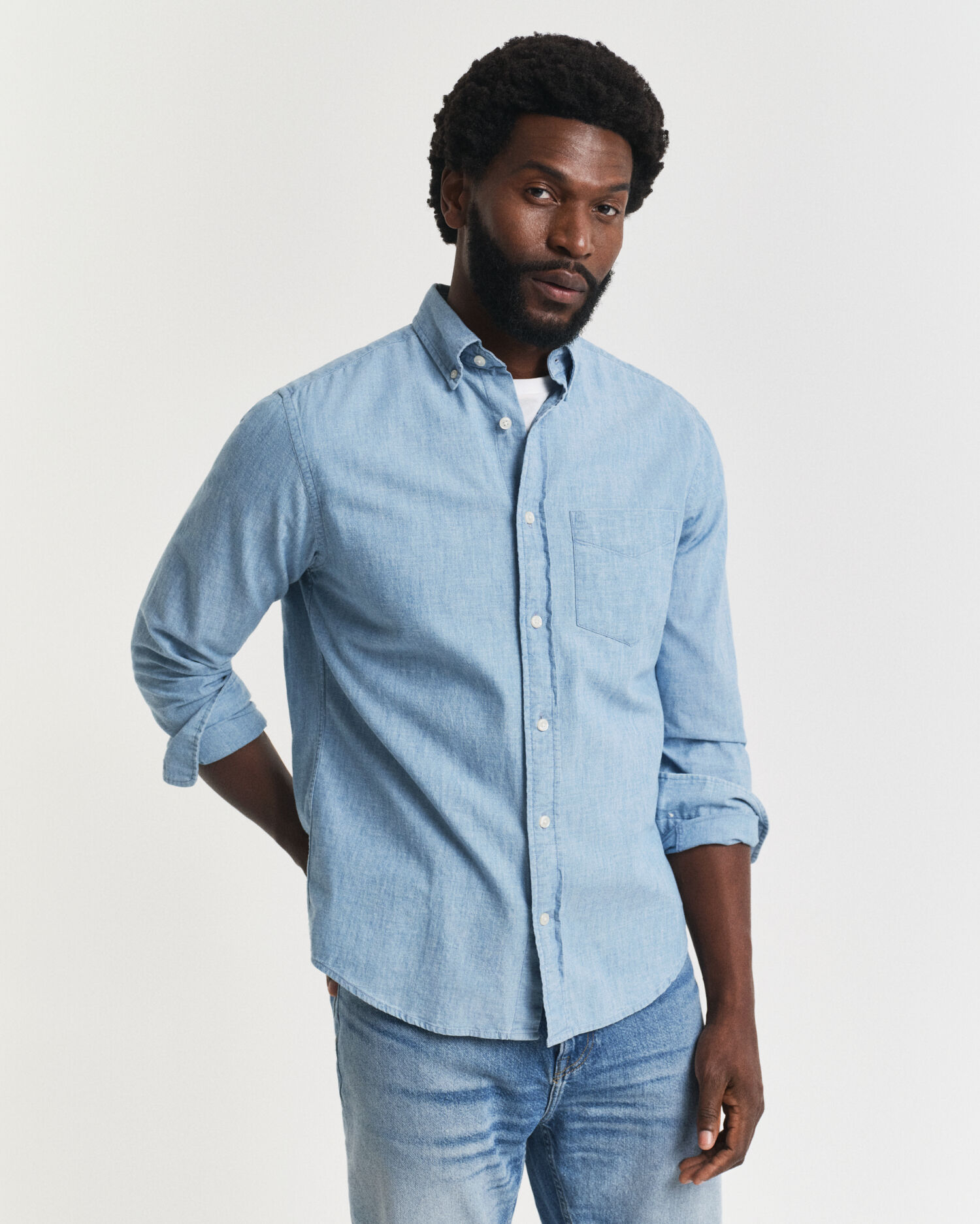 Regular Fit indigo chambray overhemd