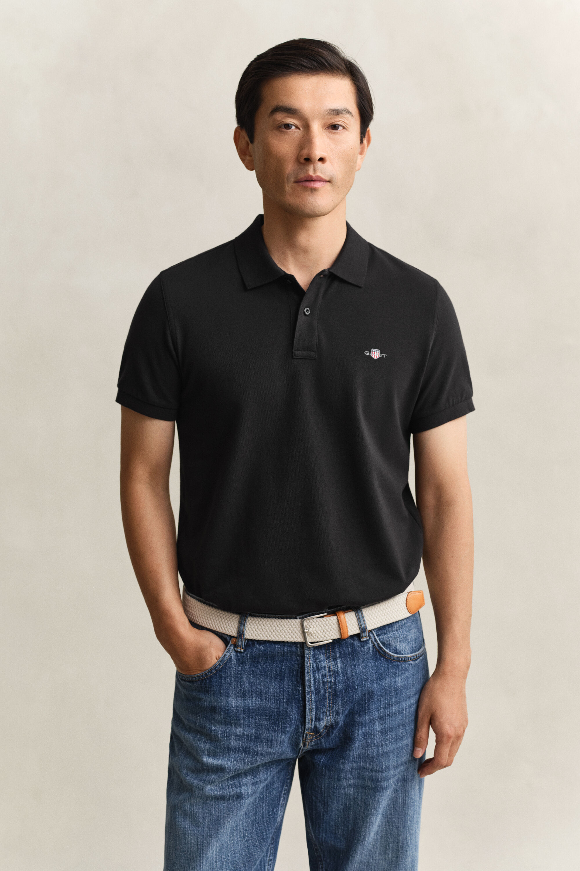 Slim Fit Shield piqué poloshirt