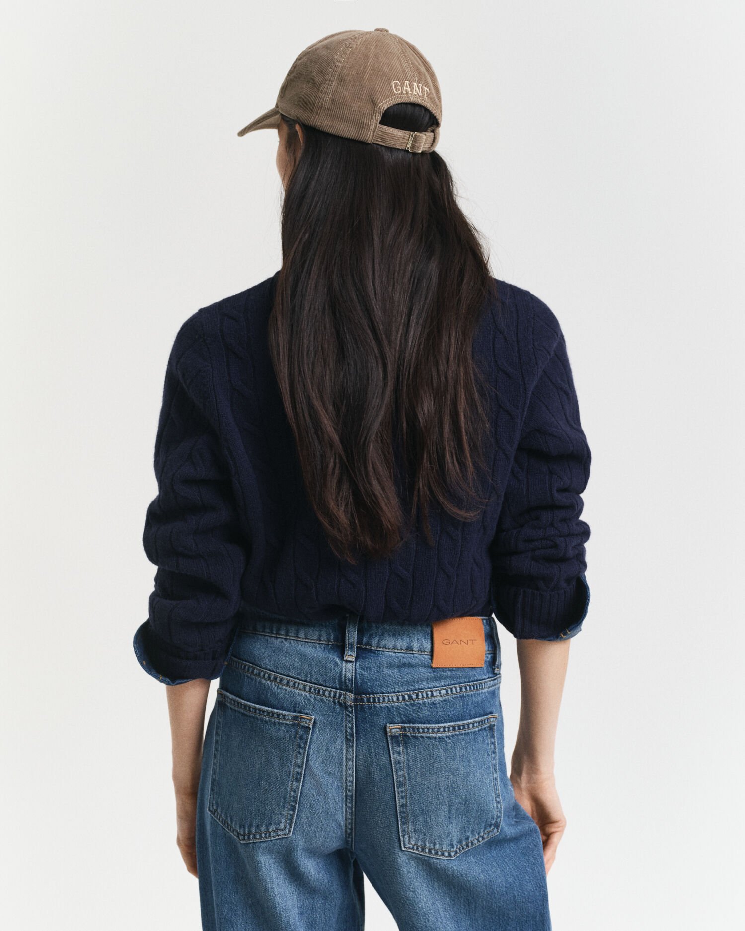 Lamswollen kabeltrui met ronde hals