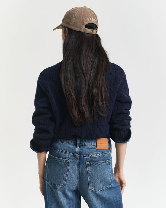 Lamswollen kabeltrui met ronde hals