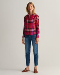 Regular Fit geruit overhemd van katoen en zijde