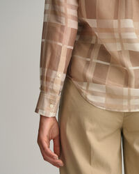 Regular Fit geruit overhemd van katoen en zijde