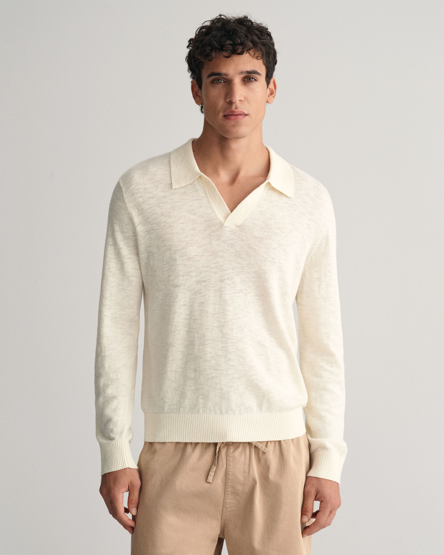 Open Polo sweater van katoen en linnen