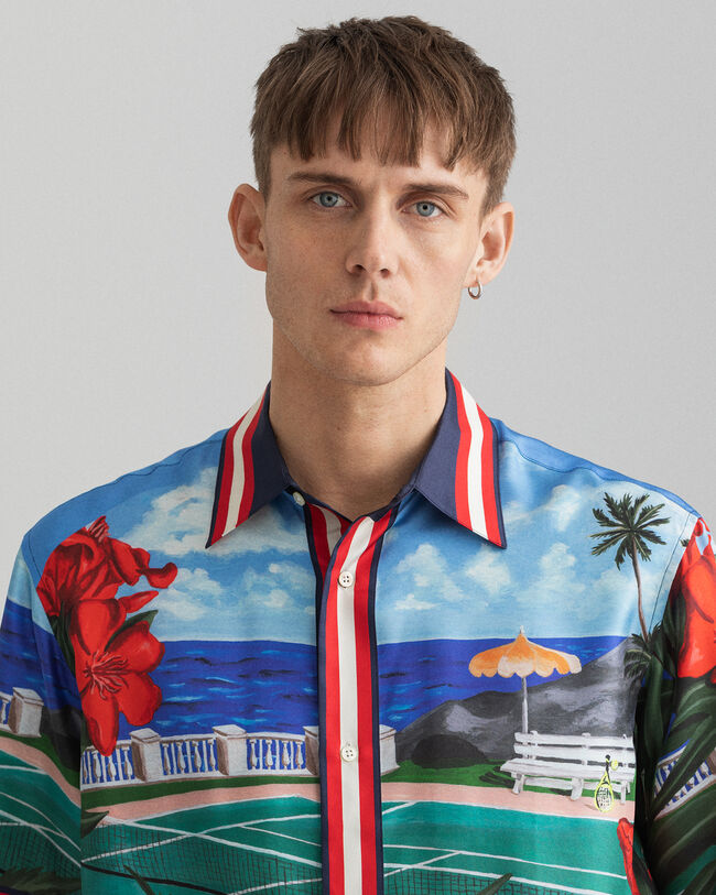 Regular Fit Scenery overhemd met korte mouwen van zijde