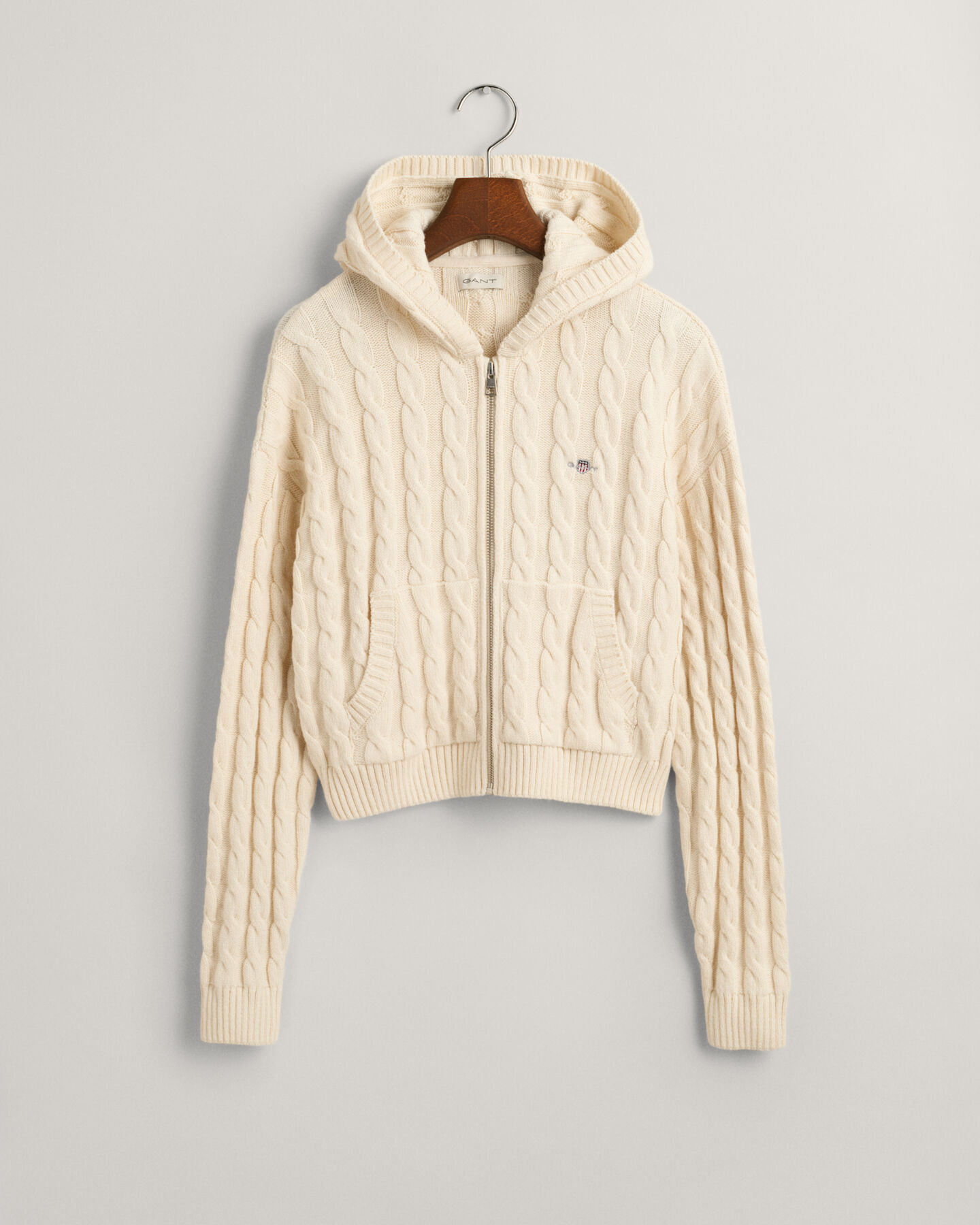 Teen Girls Shield kortere kabelgebreide hoodie met ritssluiting