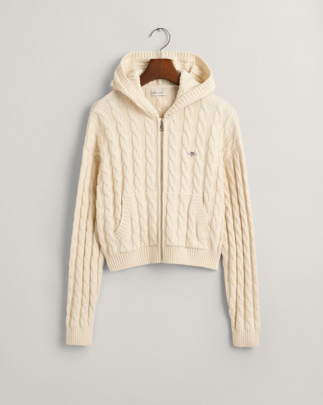 Teen Girls Shield kortere kabelgebreide hoodie met ritssluiting