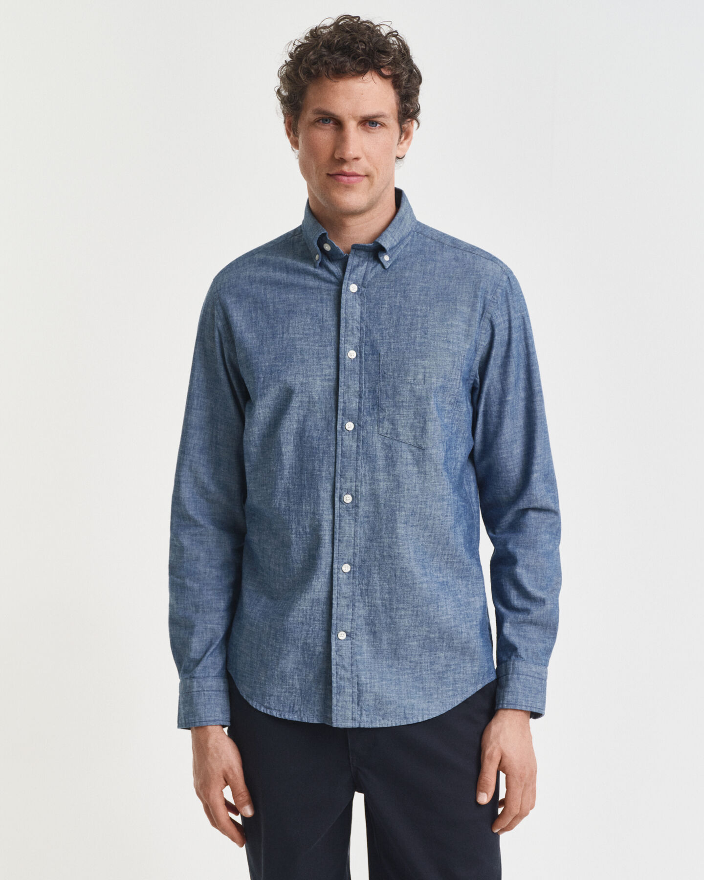 Regular Fit indigo chambray overhemd