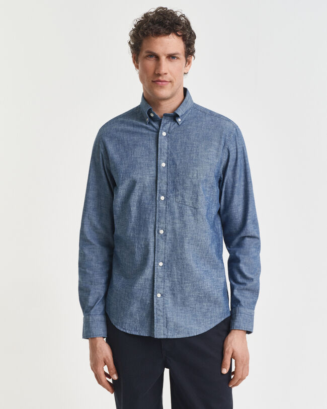 Regular Fit indigo chambray overhemd