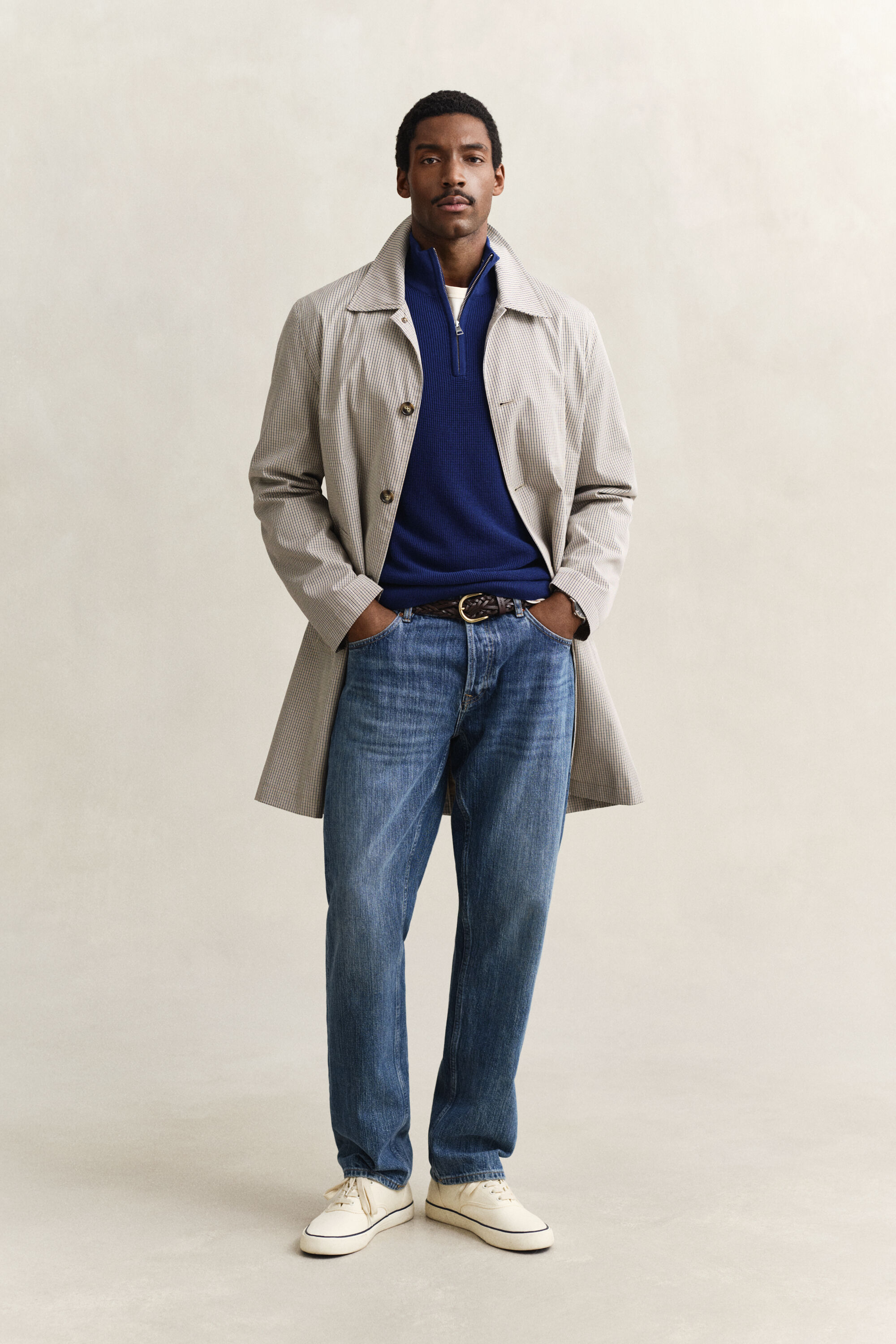 Katoenen Textured sweater met korte rits