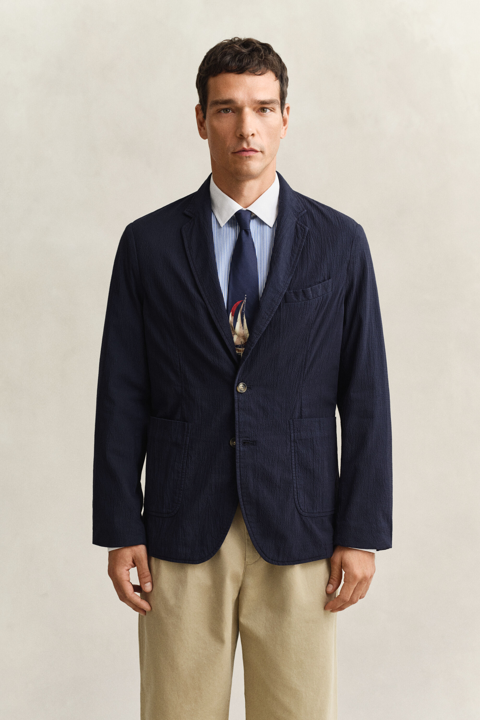 Blazer van seersucker