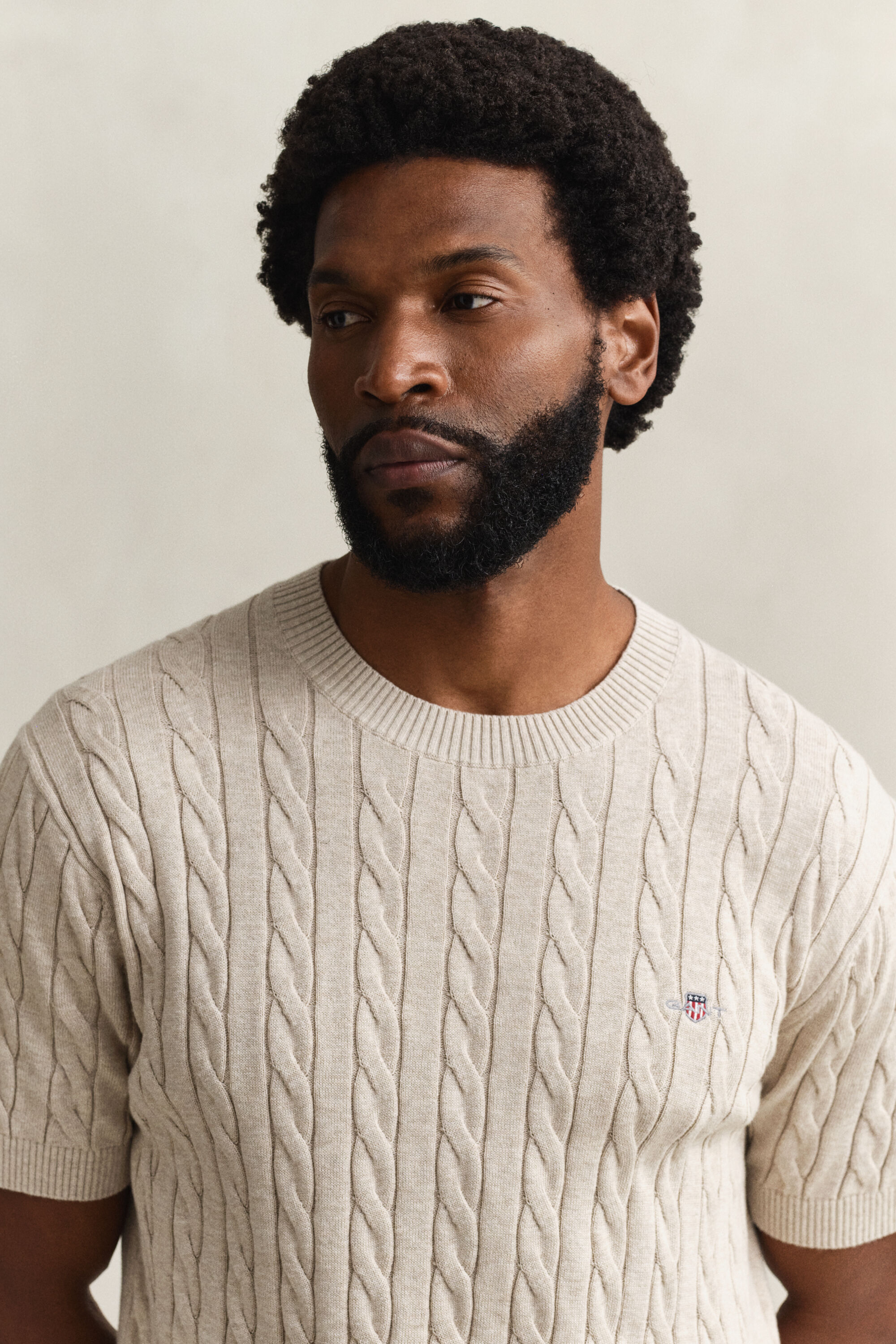 Katoenen kabeltrui met korte mouwen