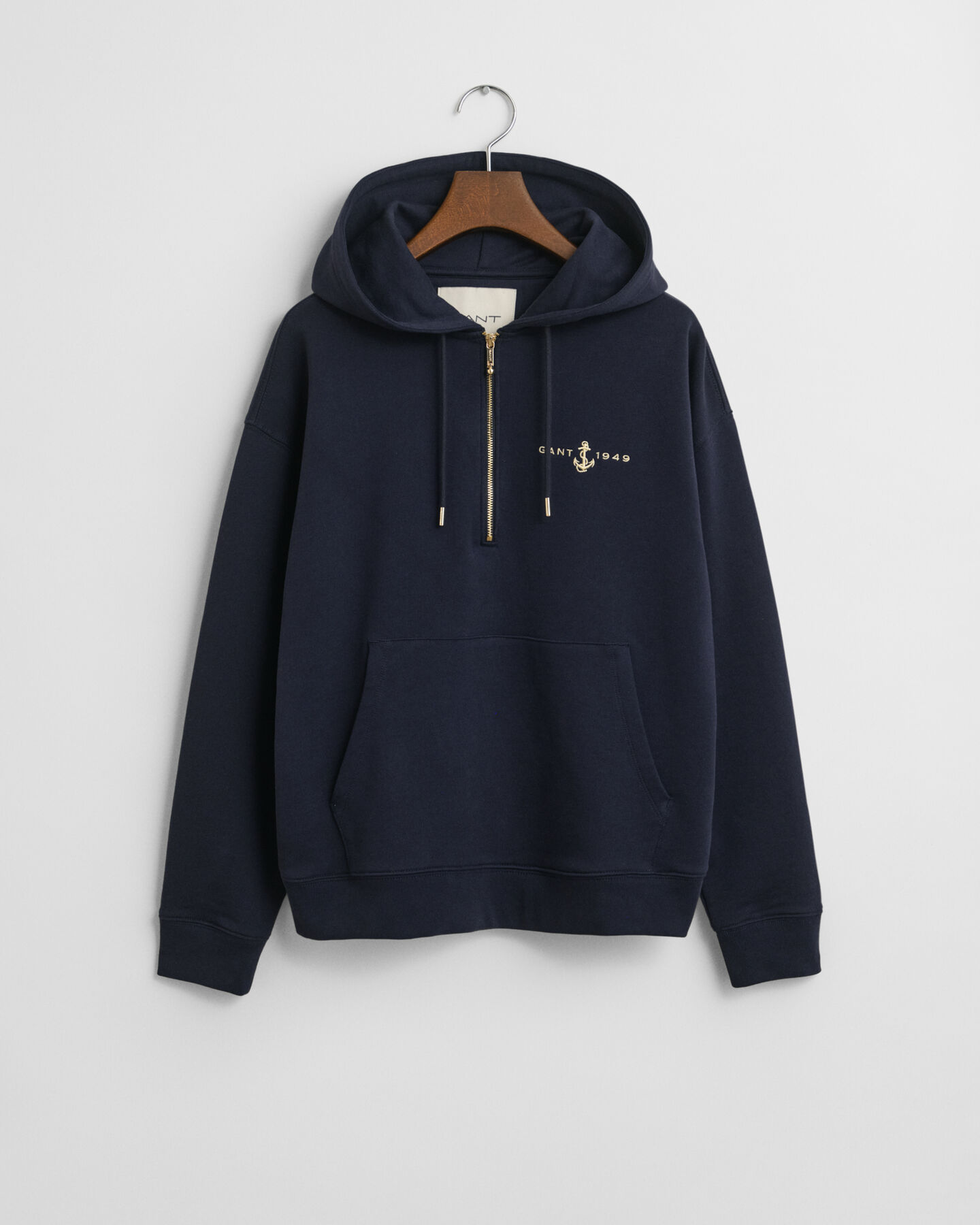 Hoodie met geborduurd anker en korte rits