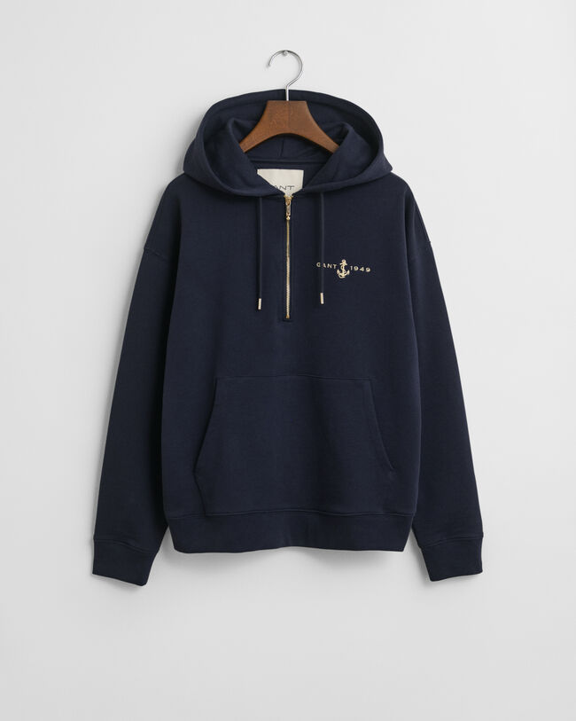 Hoodie met geborduurd anker en korte rits