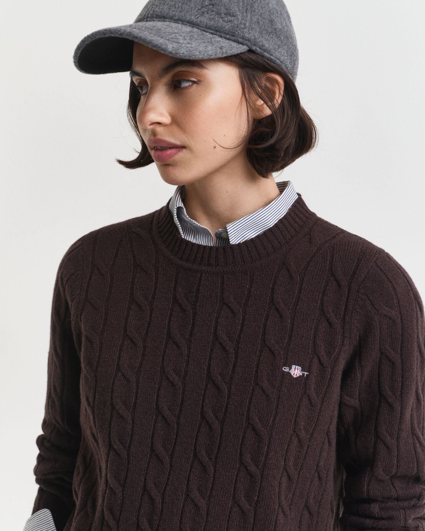 Lamswollen kabeltrui met ronde hals