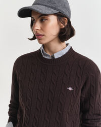 Lamswollen kabeltrui met ronde hals