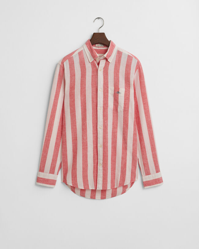 Regular Fit overhemd van katoen en linnen met brede strepen