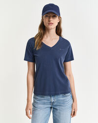 Sunfaded T-shirt met V-hals