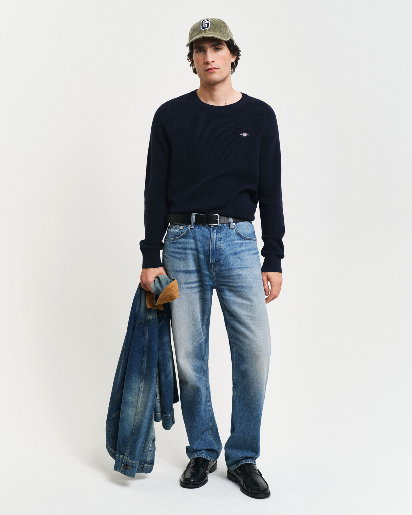 Trui met ronde hals van geribde katoen-wolmix