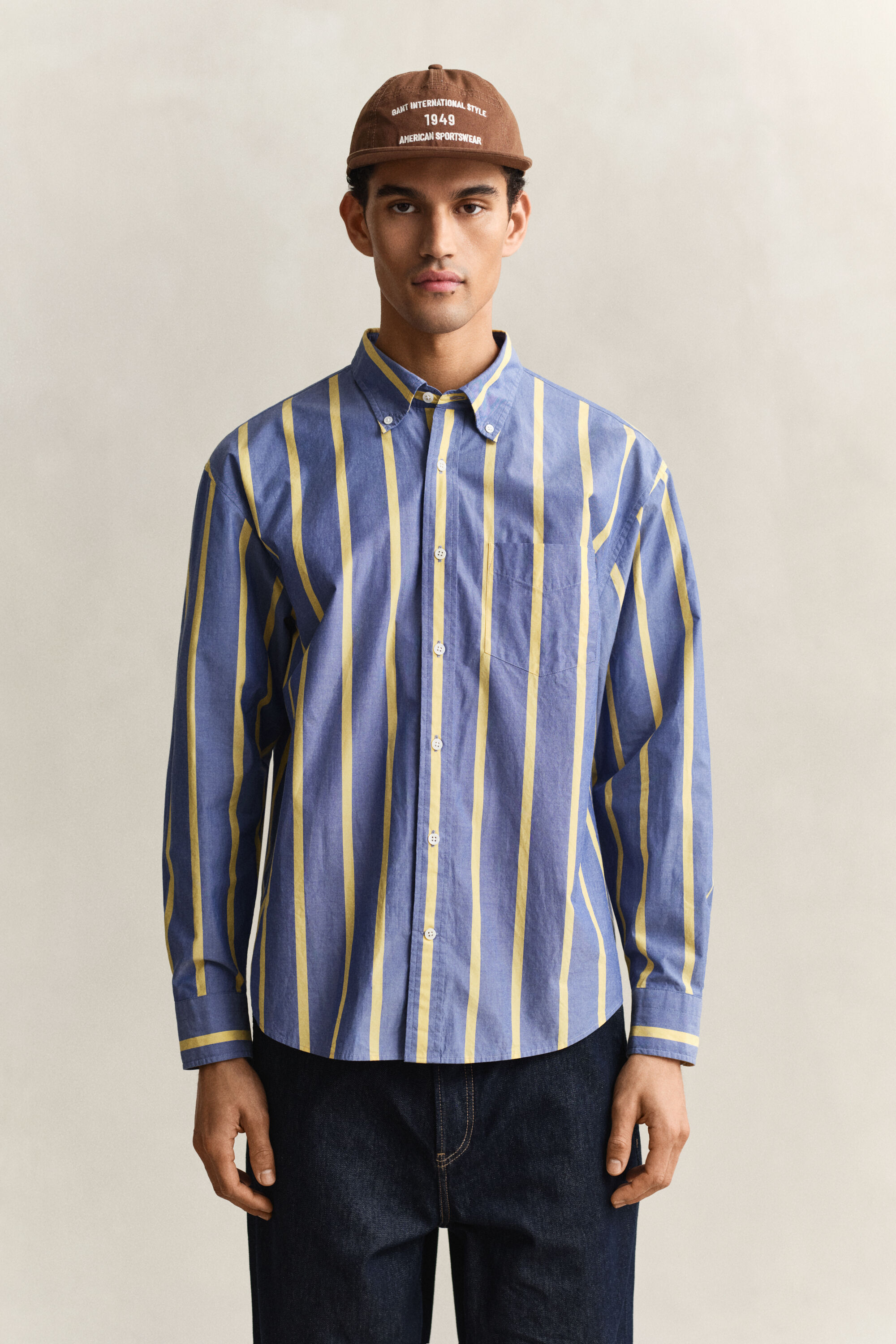 Heritage poplin overoverhemd met strepen