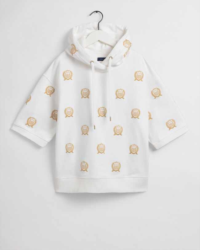 Hoodie van sweatstof met korte mouwen en Crest-borduursels