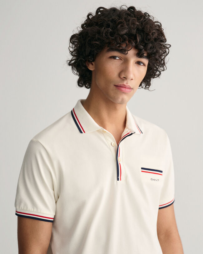 Piqu&eacute; poloshirt met tweekleurige rand