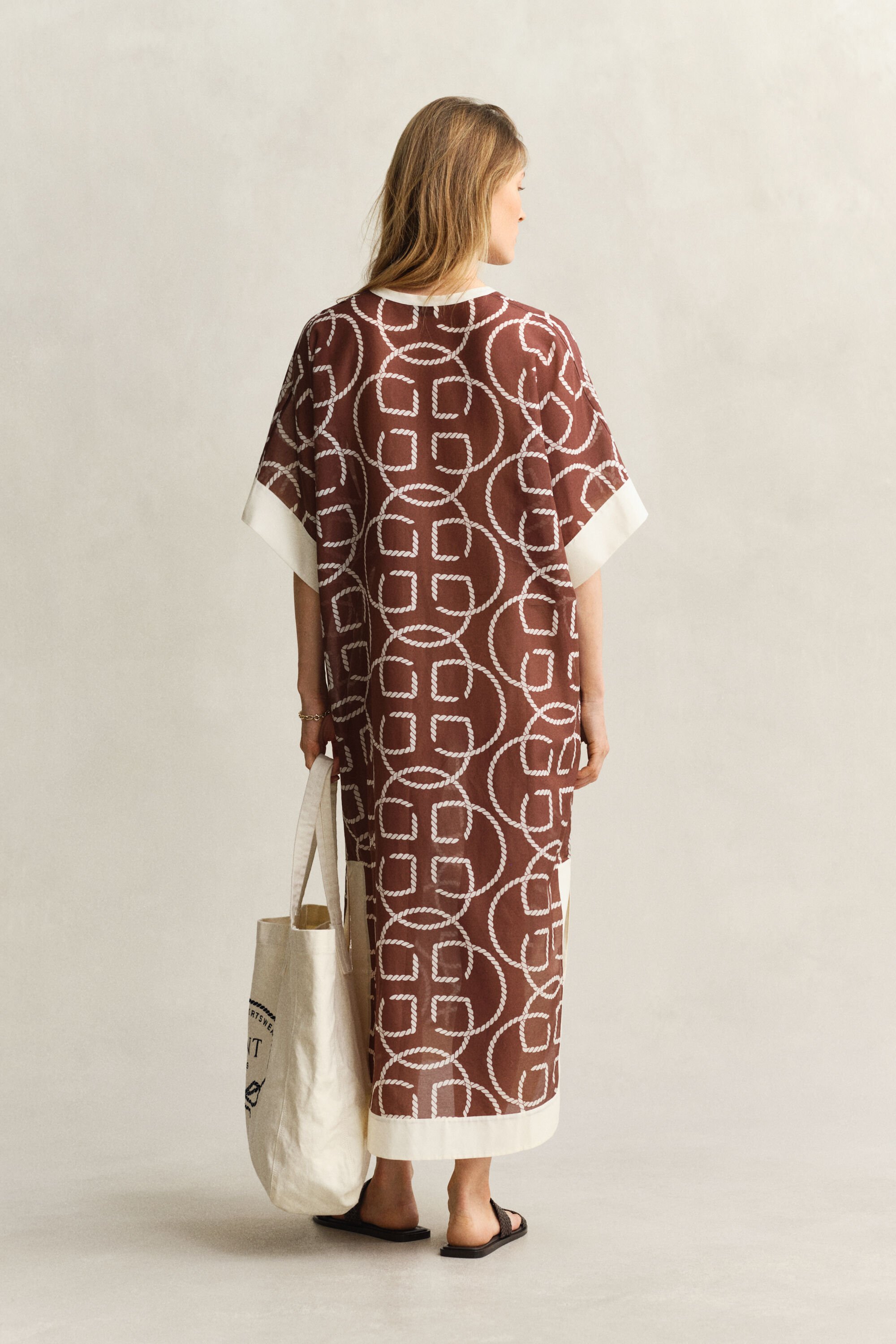 Kaftan van katoenzijde met monogram