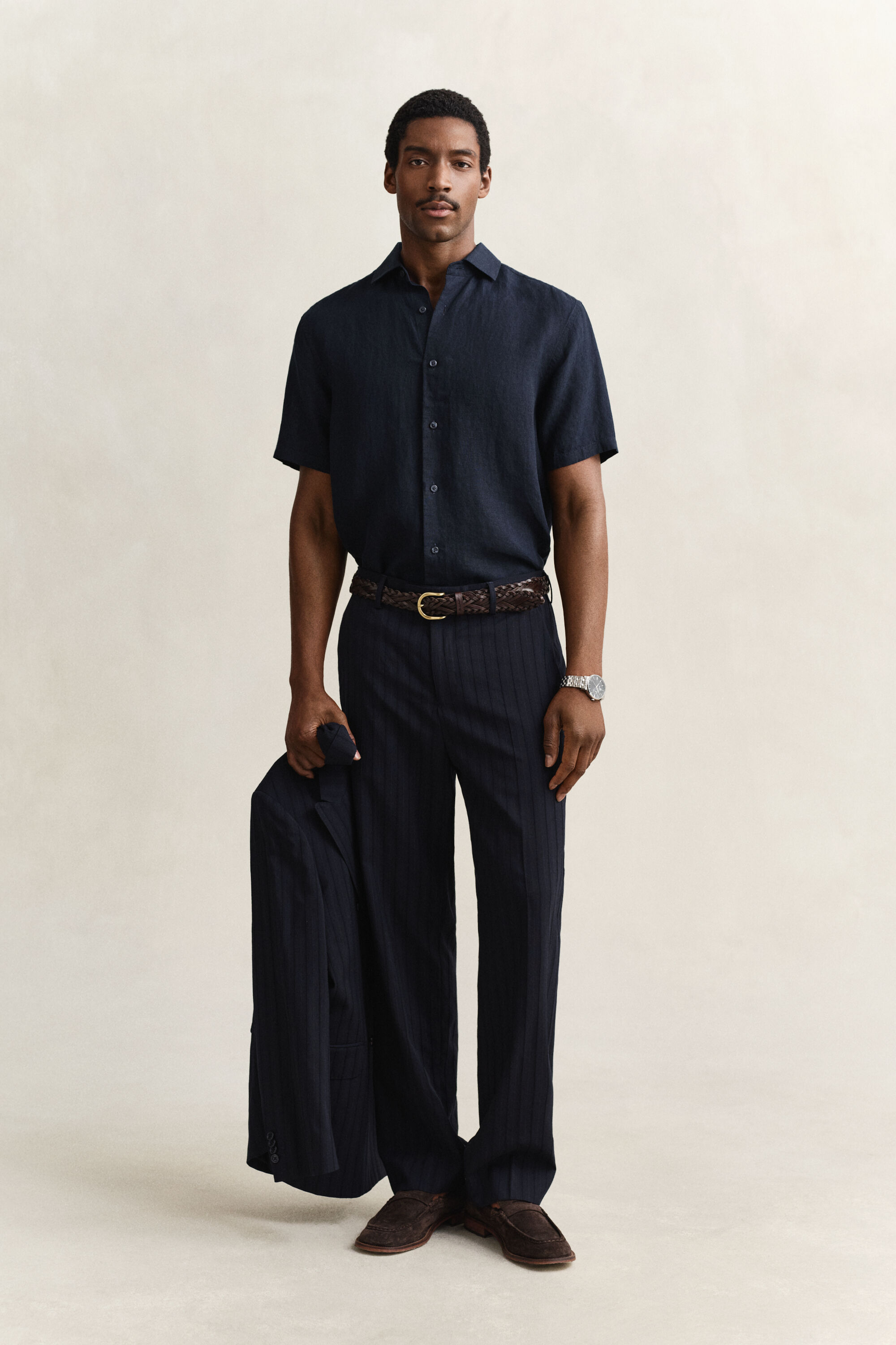 Linnen overoverhemd met korte mouwen