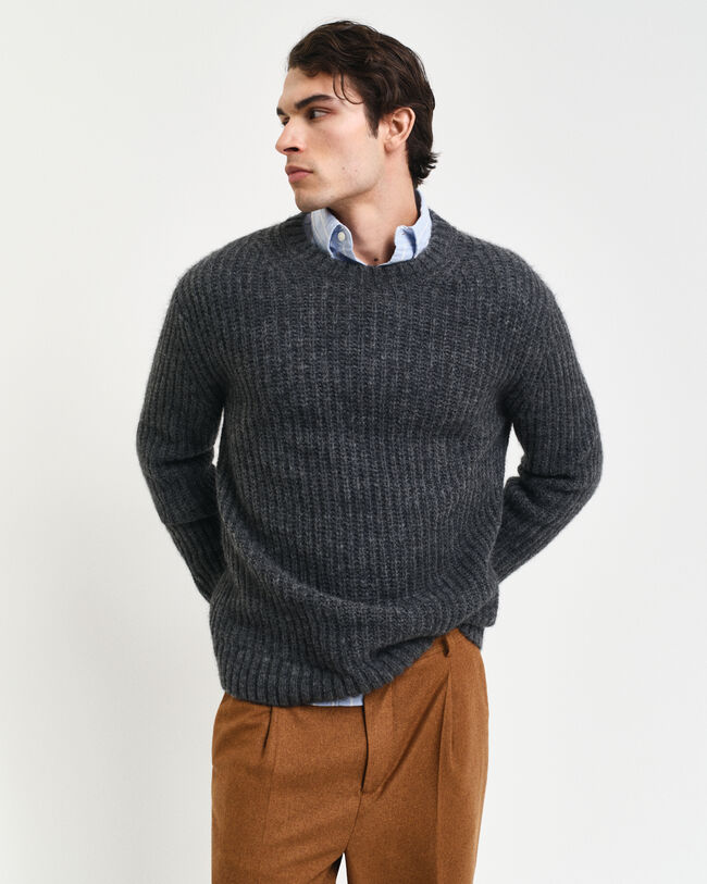 Trui met ronde hals van geribde alpacawolmix