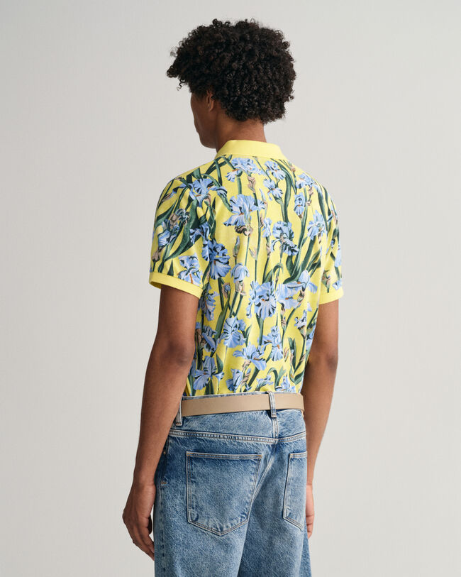 Iris-print piqu&eacute; poloshirt