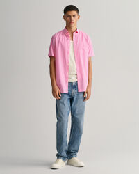 Regular Fit gestreept overhemd van poplin met korte mouwen