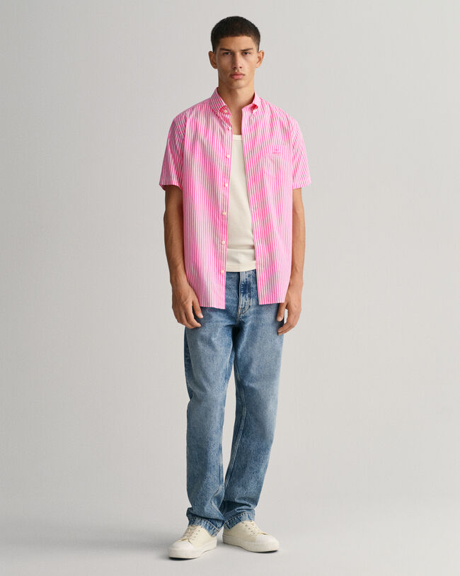 Regular Fit gestreept overhemd van poplin met korte mouwen
