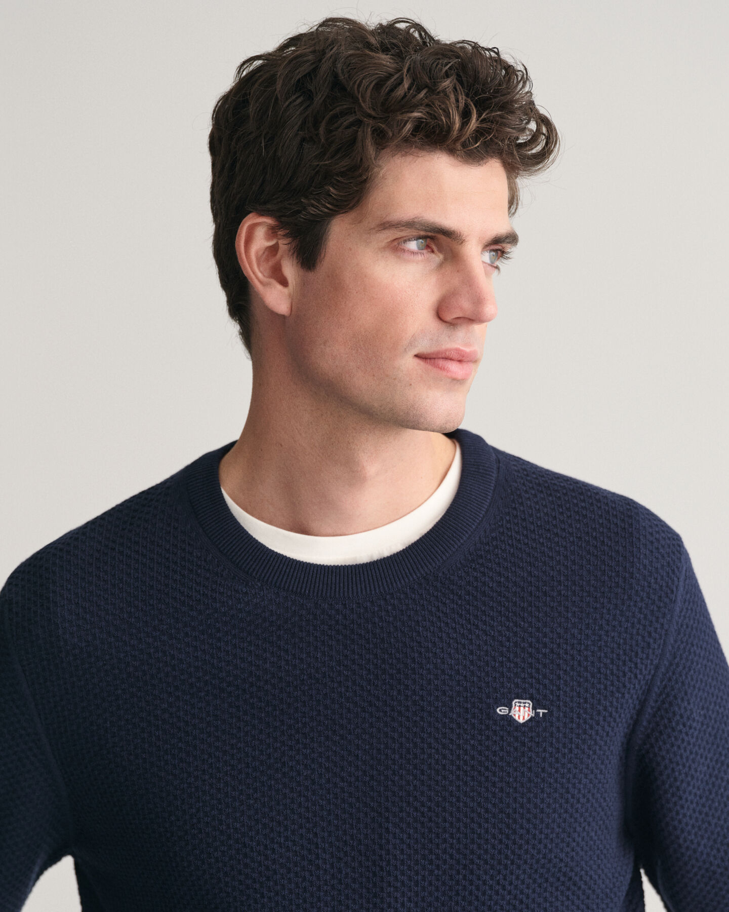 Structured trui met ronde hals van katoen