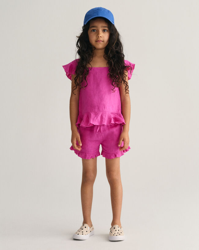 Girls linnen short met ruches