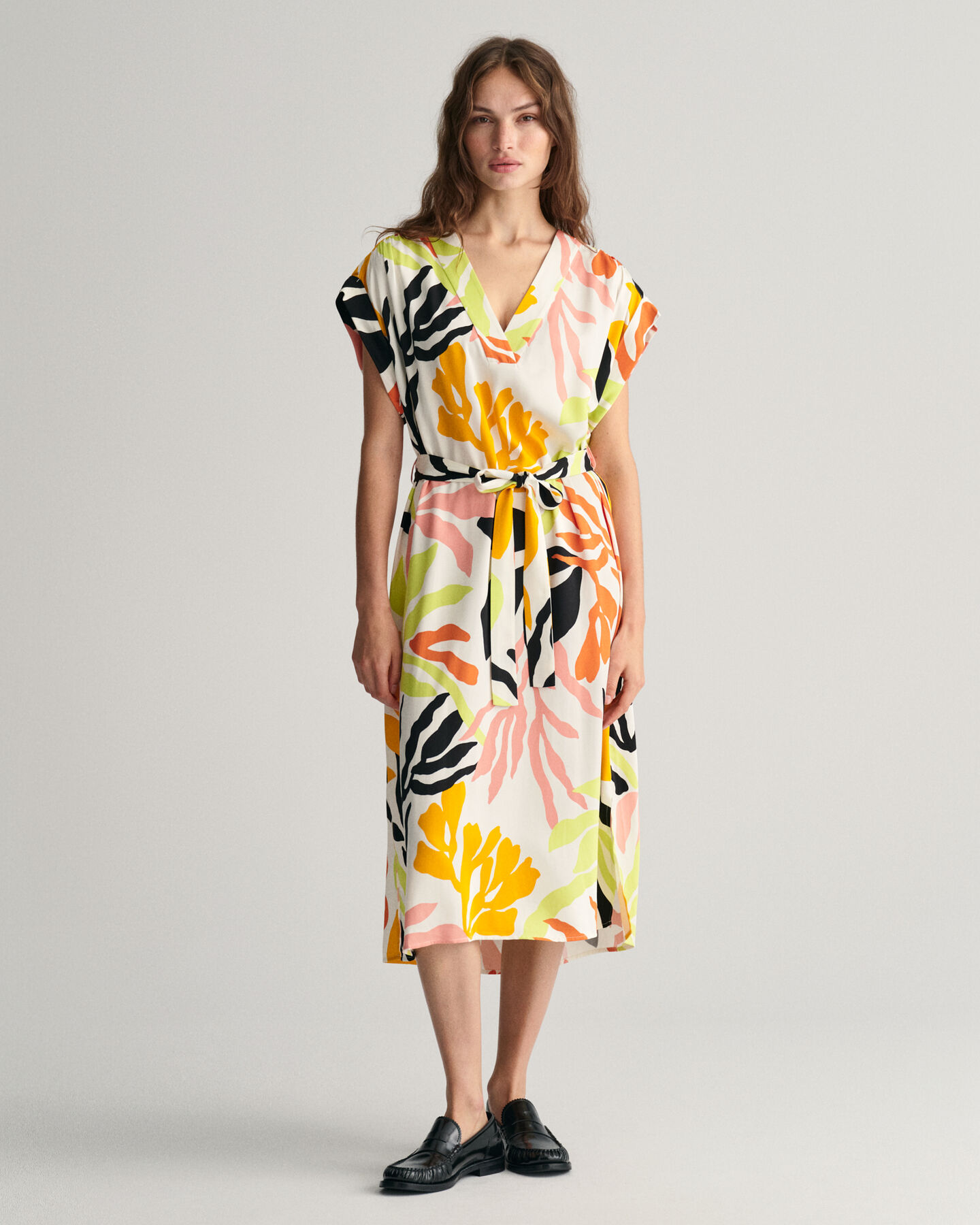 Palm Print jurk met korte mouwen