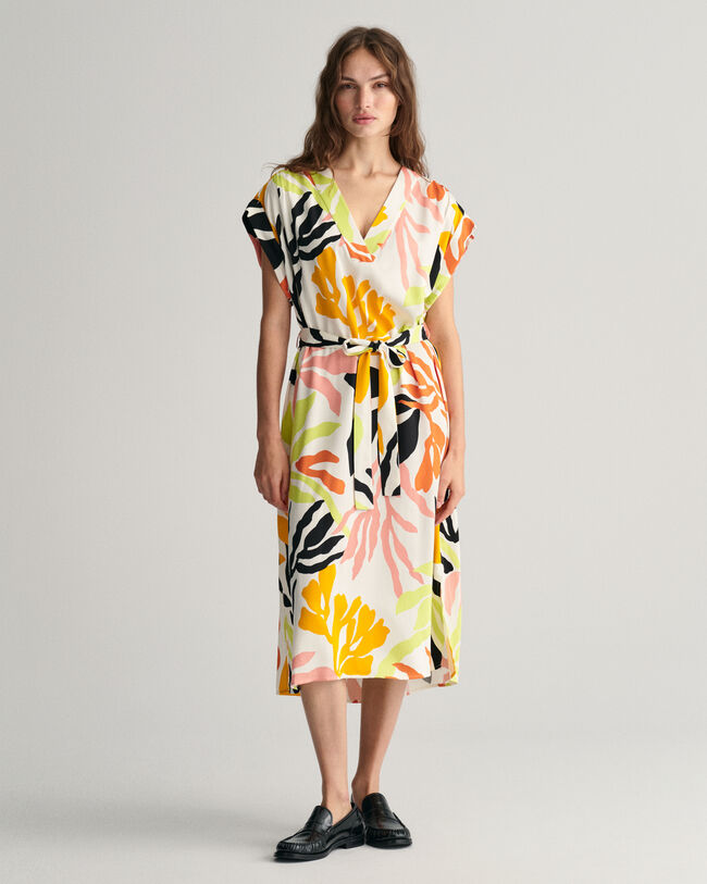Palm Print jurk met korte mouwen